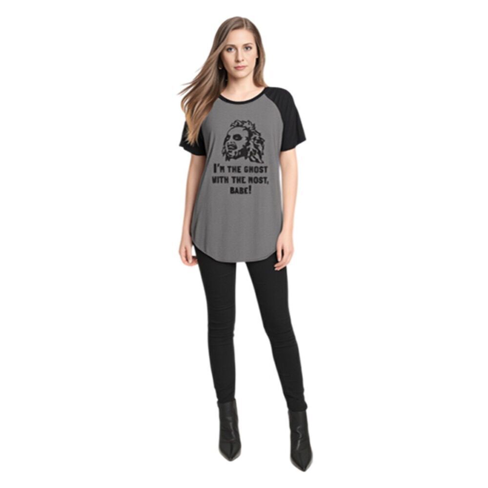 Beetlejuice "I'm The Ghost With The Most Babe" Gray & Black Tee Shirt Size L